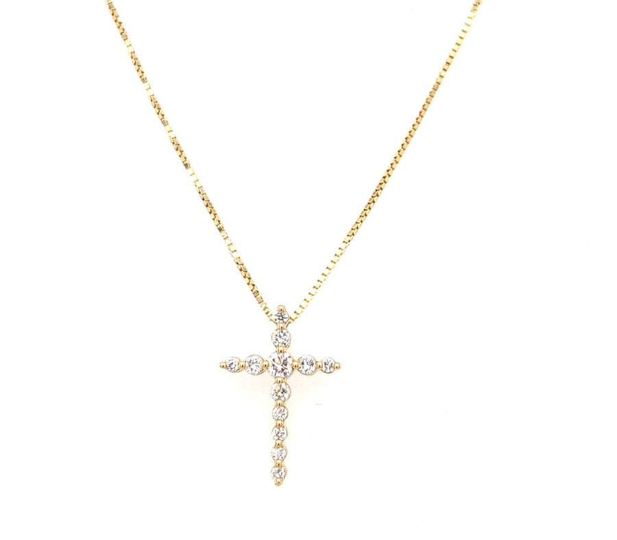 Lady's Yellow 14 Karat Shared Prong Cross Pendant With 12 = 0.25Twt Ro