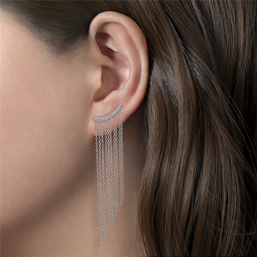 Gabriel & Co. Fashion 14K White Gold Diamond and Tassel Stud Earrings