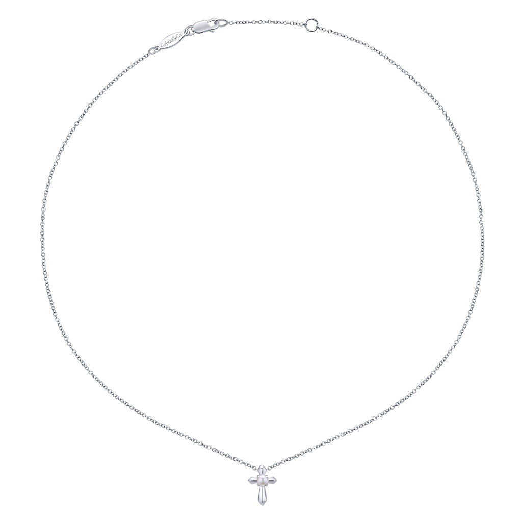 Gabriel & Co. Fashion Sterling Silver Cultured Pearl Cross Necklace