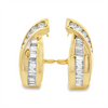 Estate Baguette and Round Diamond J Hoop Earrings