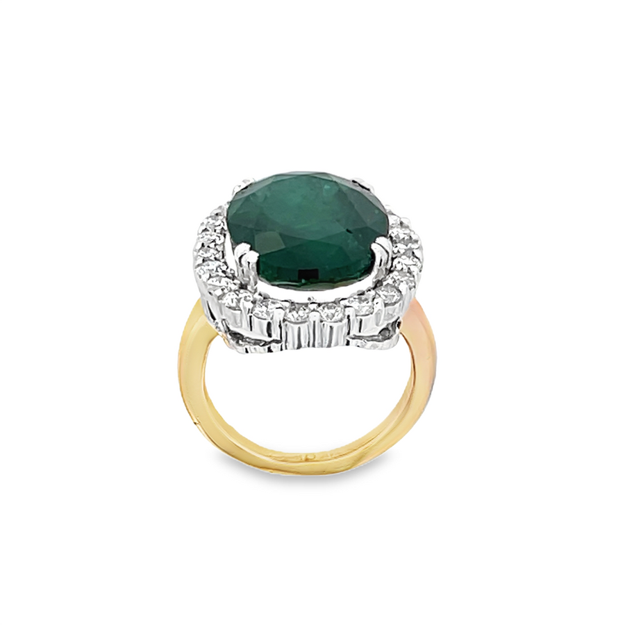 Two-Tone 14 Karat Oval Lemerald & Diamond Halo Ring Estate Jewelry Siz