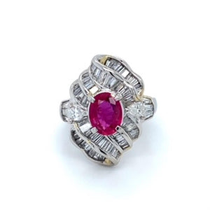 Estate Ruby and Diamond Platinum Ring