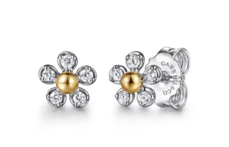 Lady's Two-Tone Sterling Silver And 14K Yellow Gold Bujukan Flower Stu