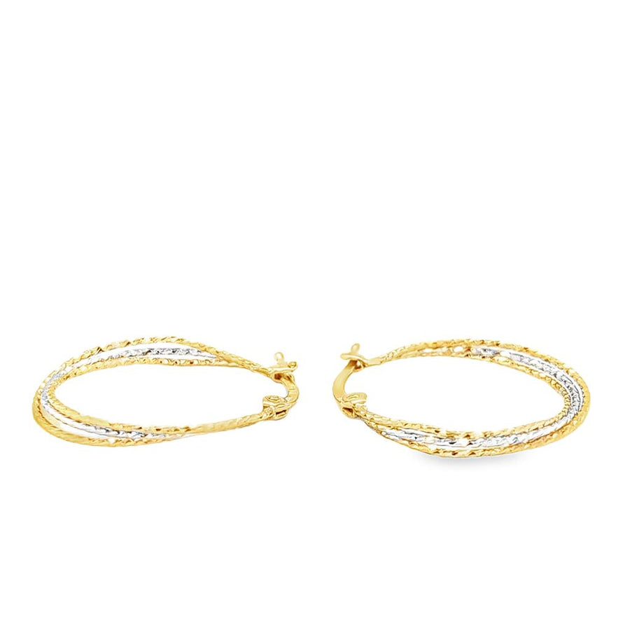 Two-Tone 10 Karat Diamond Cut 2.6X23.25mm Triple Rope Hoop Earrings Es