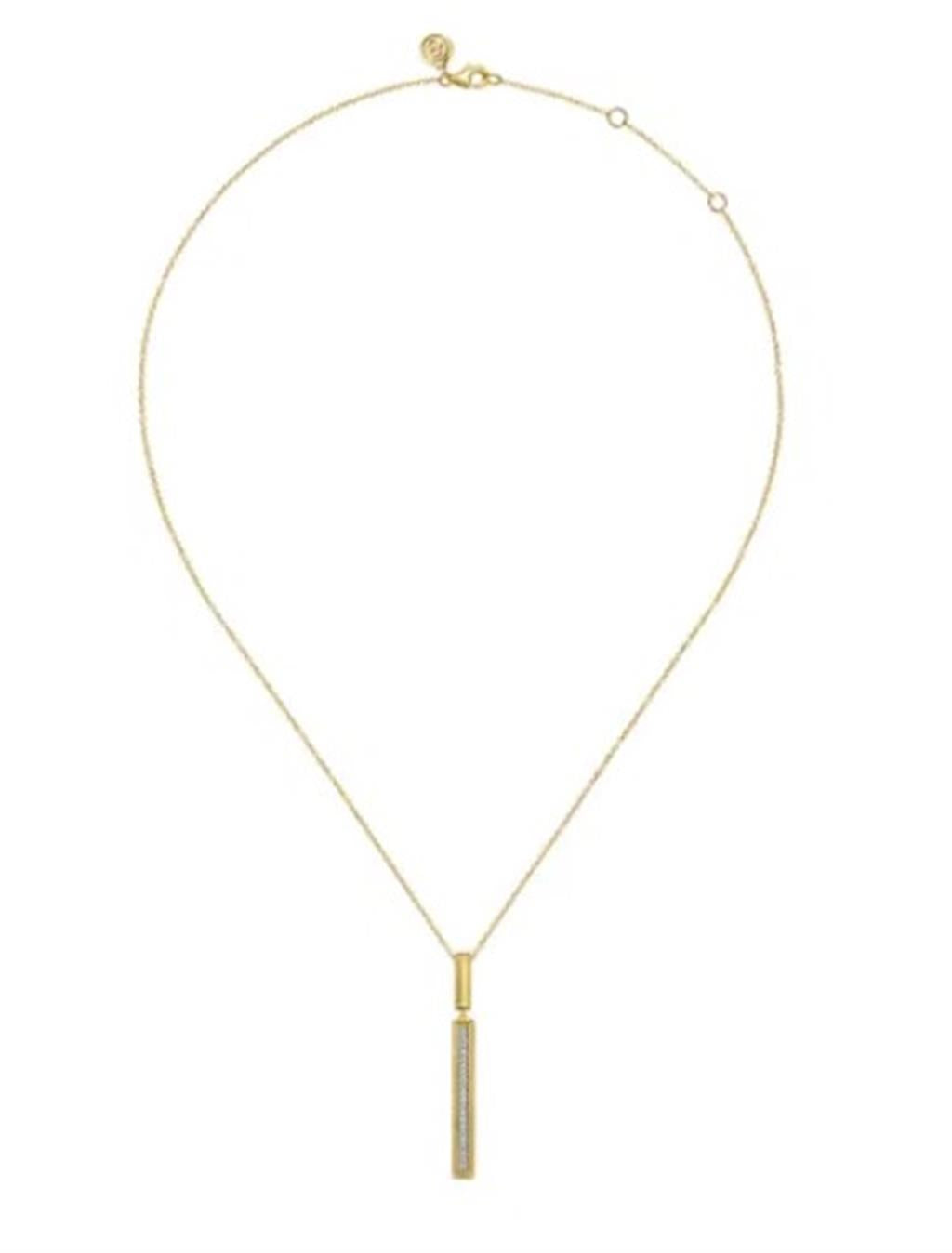 Lady's Yellow 14 Karat Vertical Bar Drop Pendant Necklace Length 17.5