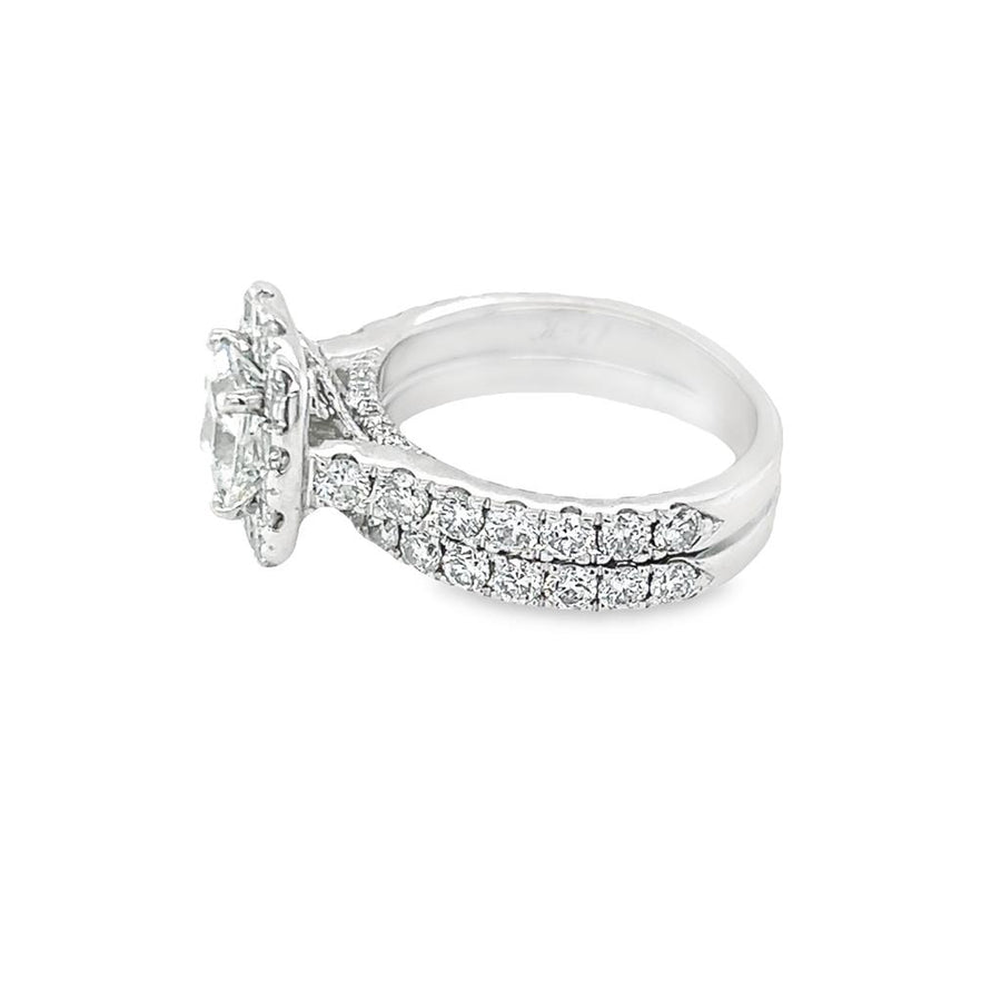 White 14 Karat 0.9ct Halo Cushion Soldered Wedding Set