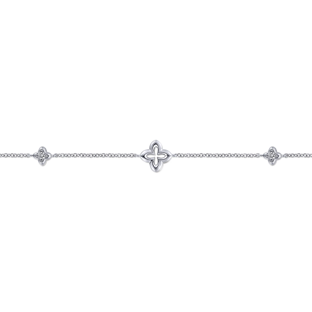 Gabriel & Co. Fashion 925 Sterling Silver White Sapphire Ankle Bracelet with Clover Stations