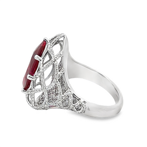 Pear Shape Ruby  & Diamond Lattice Ring