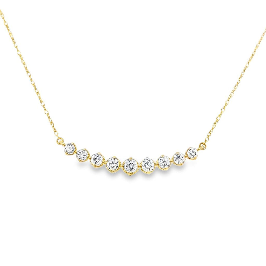 Lady's Yellow 14 Karat 9-Stone Graduated Curved Bar Necklace Length 18