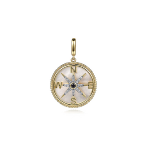 Gabriel & Co. Fashion 14K Yellow Gold Diamond   Blue Sapphire Compass Pendant
