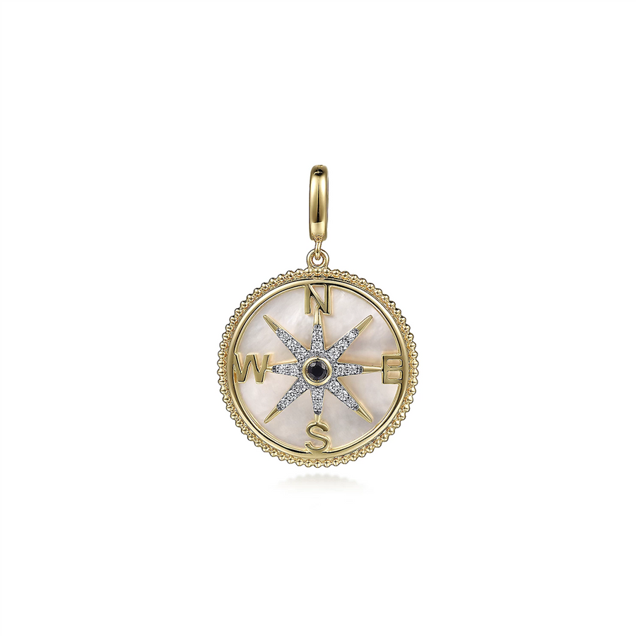 Gabriel & Co. Fashion 14K Yellow Gold Diamond   Blue Sapphire Compass Pendant