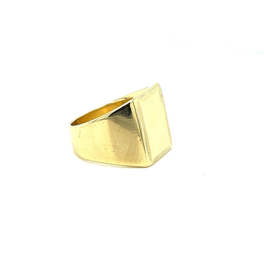 Estate Yellow 18 Karat Rectangular Signet Ring.
Gram Weight: 14.0. 
Hallmarks: crown 750 tiger B.