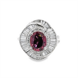 Estate Platinum Oval Ruby with Baguette Diamond Ballerina Ring