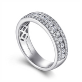 White 14 Karat Channel Set Three Row Diamond Band Ring Wrap/Guard Size