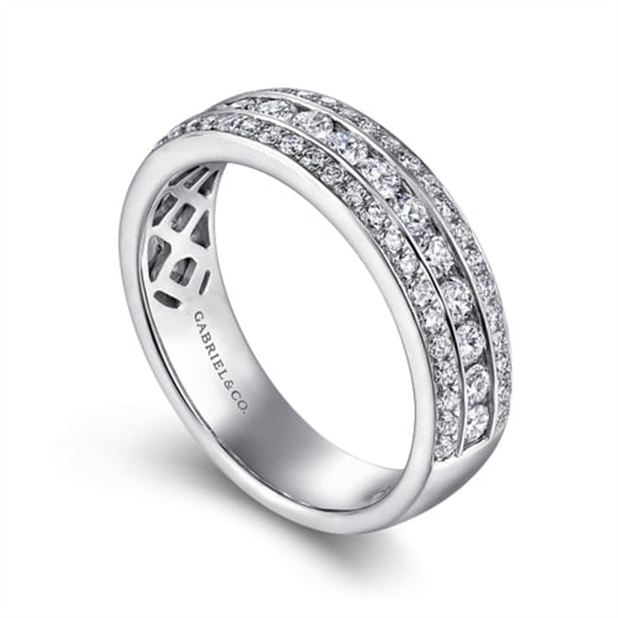 White 14 Karat Channel Set Three Row Diamond Band Ring Wrap/Guard Size