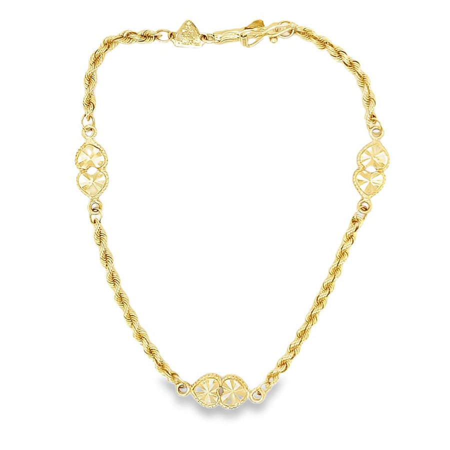 Estate Diamond Cut Double Heart Rope Chain Bracelet