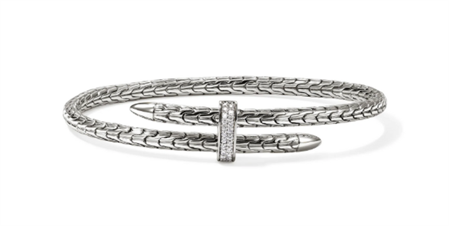 John Hardy Spear Pave Diamond Bypass Flex Cuff Bracelet
