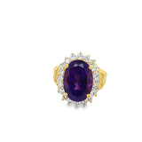 Yellow 14 Karat Filigree Deep Purple Amethyst And Diamond Halo Ring Es