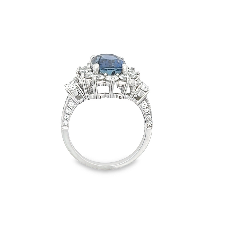 Estate Platinum Sapphire & Diamond Halo Ring