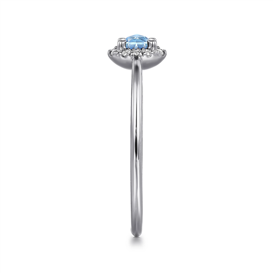 Gabriel & Co. Fashion 14K White Gold Blue Topaz and Diamond Halo Promise Ring