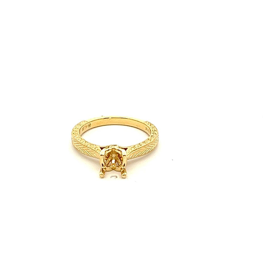 Lady's Yellow 18 Karat Engraved Cathedral Semi-Mount Engagement Ring