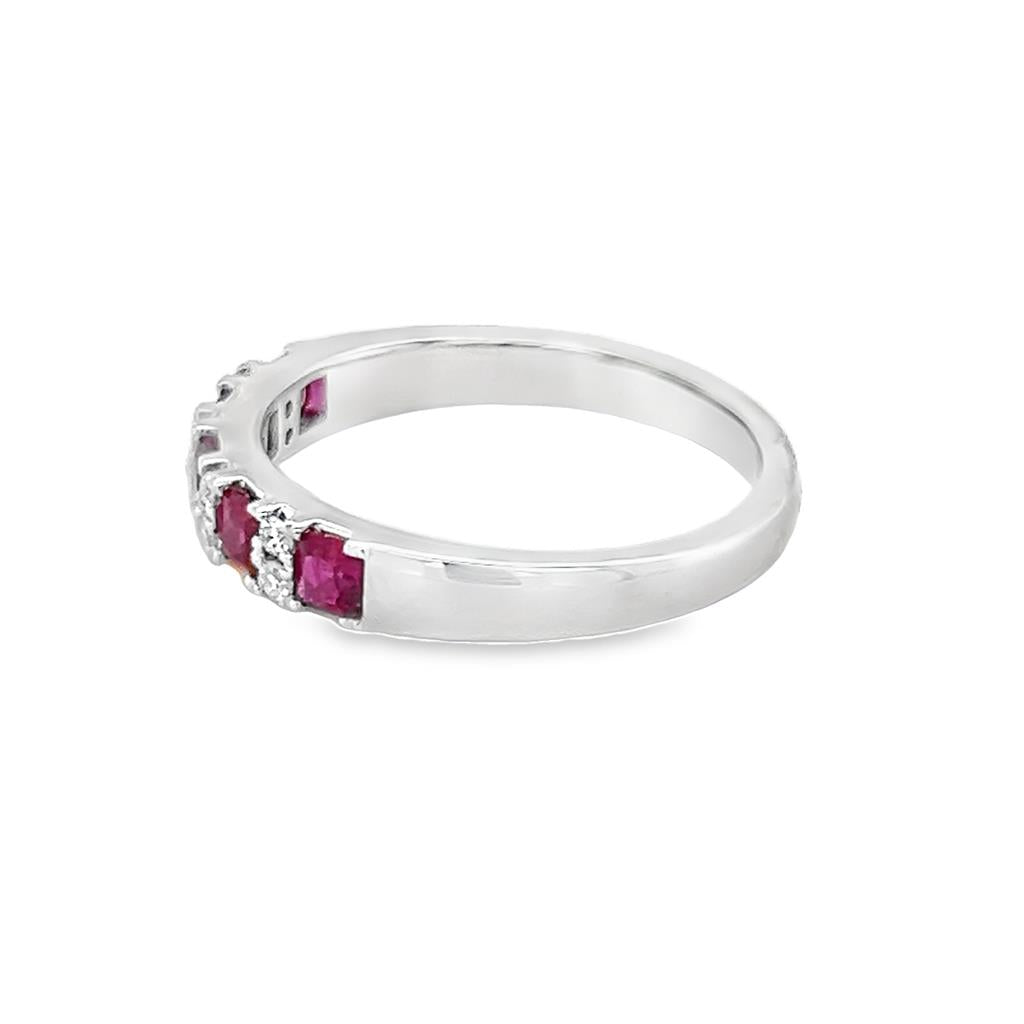 Nelson Lady's White 18 Karat Alternating Ruby and Diamond Fashion Ring