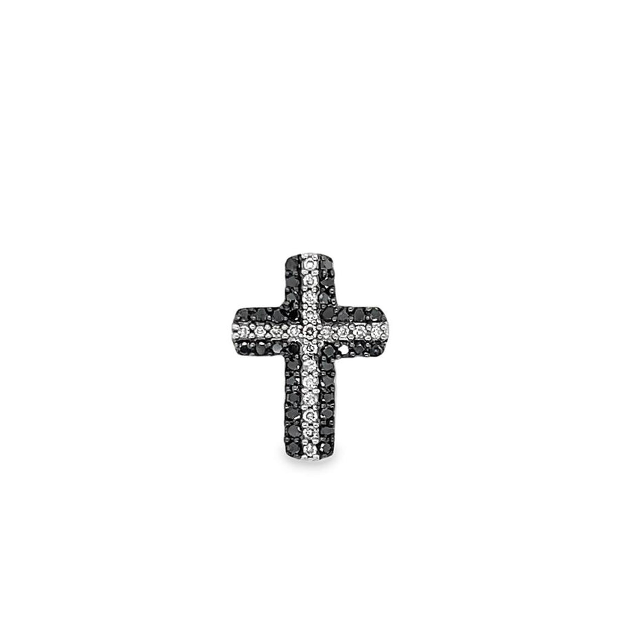 White 10 Karat Cross Pendant Estate Jewelry 34 = 0.22tw Round Black Di