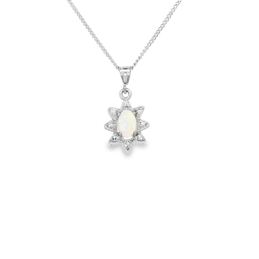 Starburst Diamond Halo Oval Opal Necklace