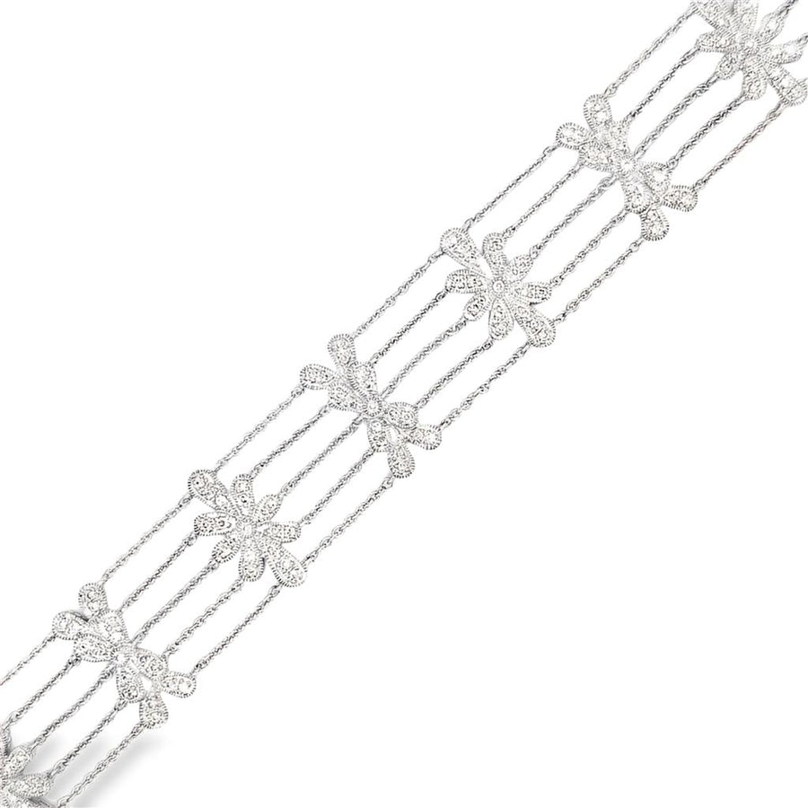 Lady's White 14 Karat 5-strand Cable Link Bracelet With 170=1.00Tw Rou