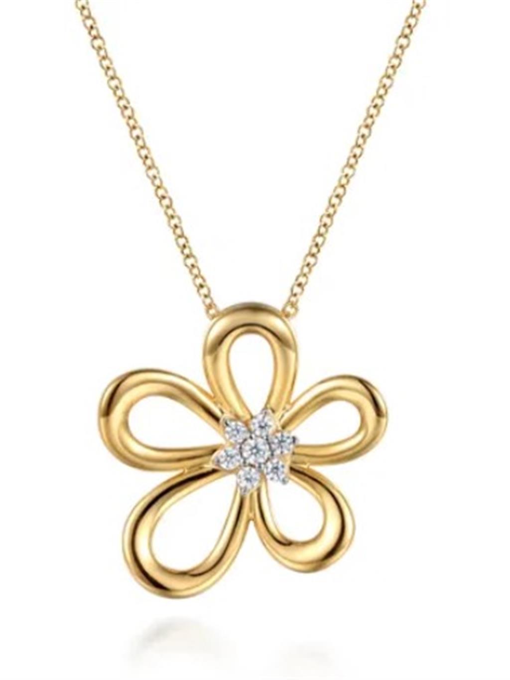 Lady's Yellow 14 Karat Open Flower Petal Pendant Necklace Length 17.5