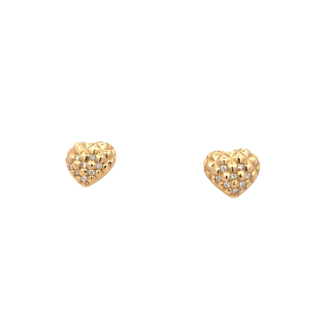 Yellow 14 Karat Basket Weave Heart Earrings With Diamonds Estate Jewelry
Gram Weight: 4.9