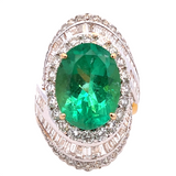 Estate Oval Emerald and Diamond Bypass Halo Ring