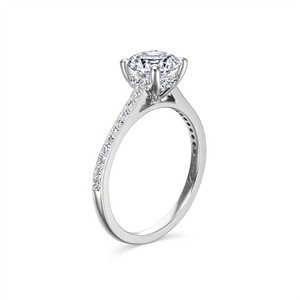 Coast Diamond Lady's 14 Karat White Gold Milgrain Diamond Hidden Halo and Straight Diamond Band Engagement Ring