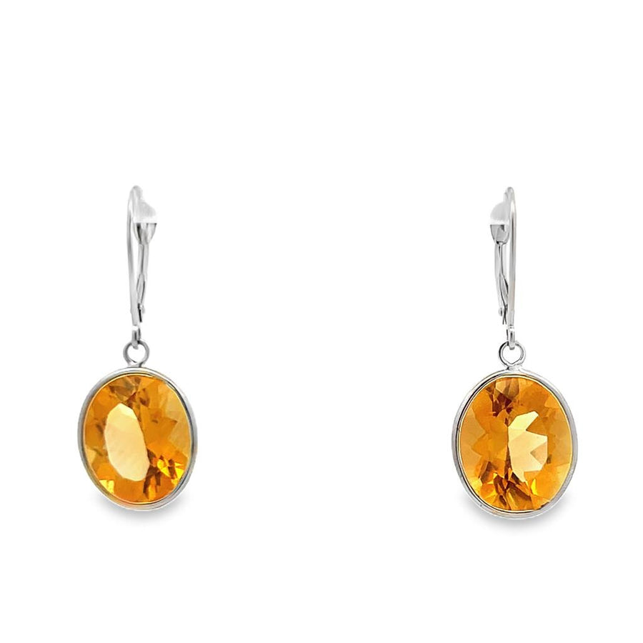 Lady's White 14 Karat Bezel Lever Back Dangle Earrings 2 = 10.39tw Ova