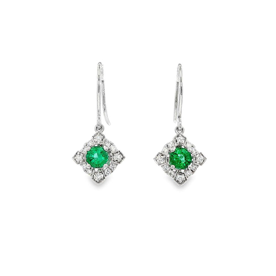 Lady's White 14 Karat Accented Halo Drop Earrings With 2 = 0.70Twt Rou