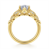 Lady's Yellow 14 Karat Leaf Style Split Shank Semi-Mount With Miligrai