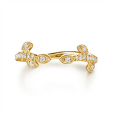 Lady's Yellow 14 Karat Leaf Style Open Diamond Wedding Band With Milig