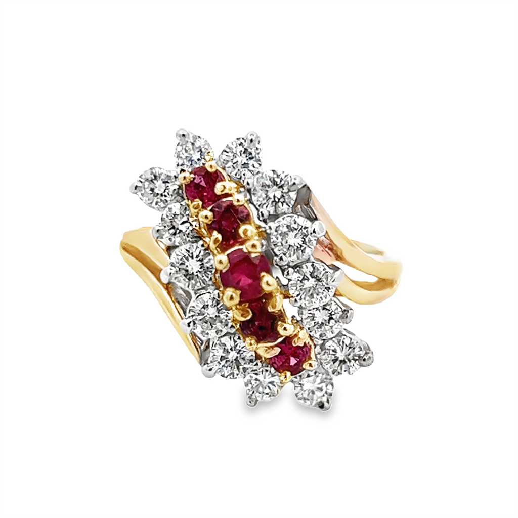 Estate Two-Tone Ruby & Diamond Waterfall Ring