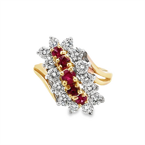 Estate Two-Tone Ruby & Diamond Waterfall Ring