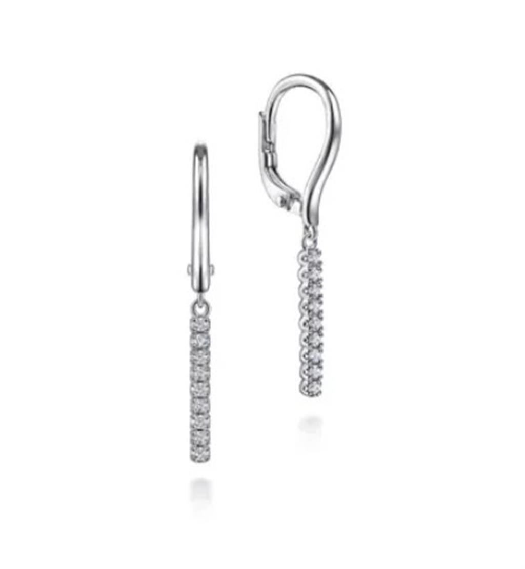 Lady's White 14 Karat Bar Drop Leverback Earrings 18 = 0.11tw Round H/