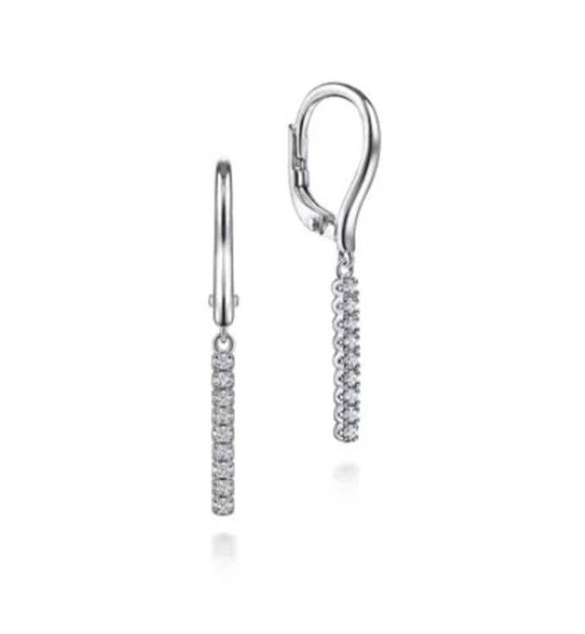 Lady's White 14 Karat Bar Drop Leverback Earrings 18 = 0.11tw Round H/
