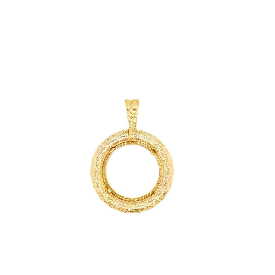 Yellow 14 Karat Engraved 18mm Engraved Coin Frame Pendant With A 4.3mm