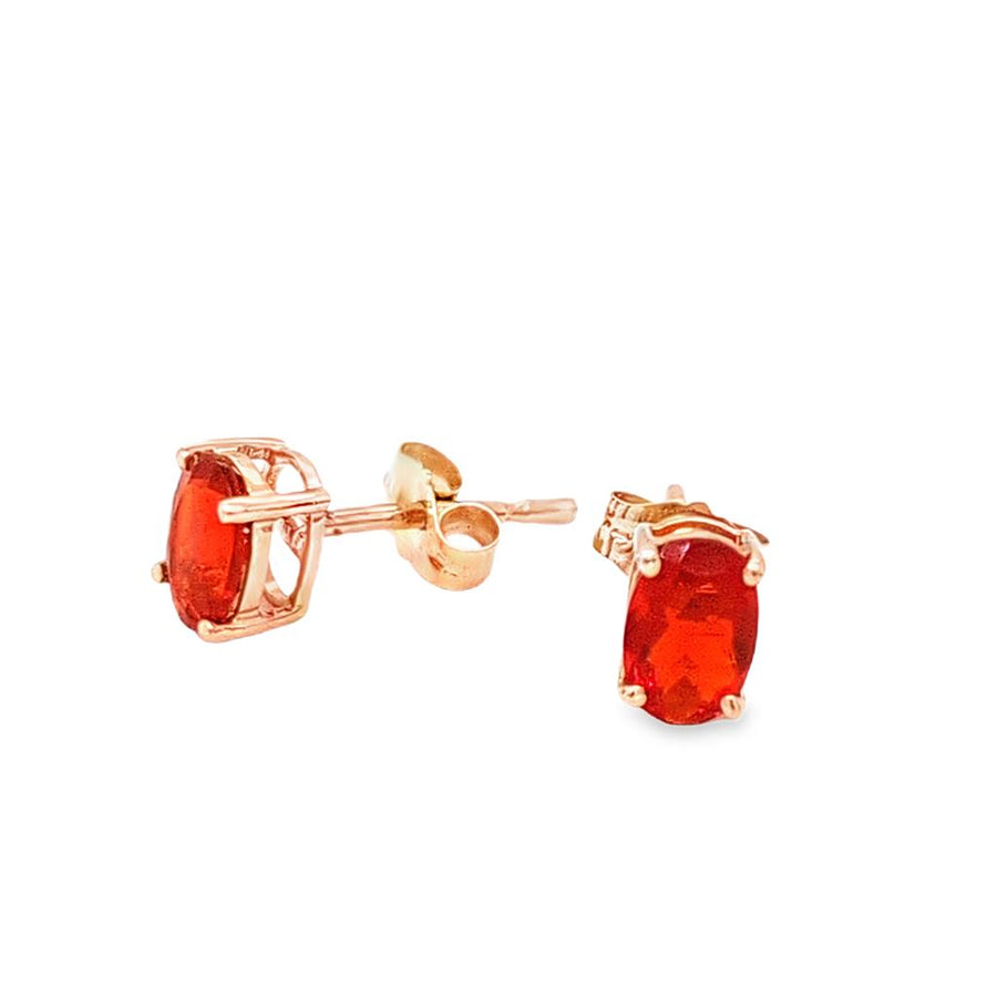 Lady's Yellow 14 Karat Stud Earrings 2 = 0.75TWT Oval Mexican Fire Opa