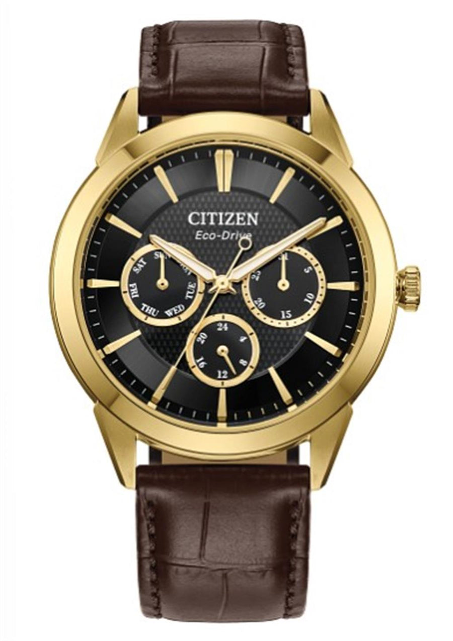 Yellow Gold-Tone Stainless Steel Men's Citizen Watch with a Black Dial