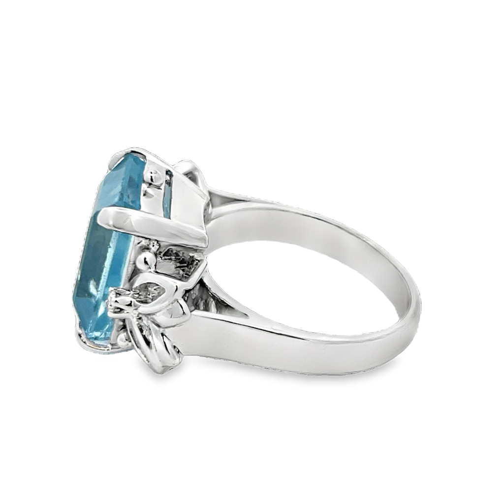 Emerald Cut Aquamarine & Diamond Ring