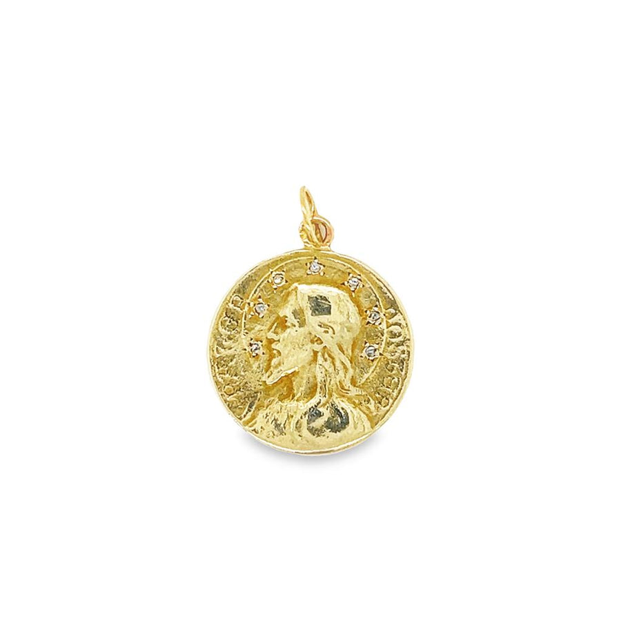 Yellow 14 Karat "Pater Noster" Round Side Pendant