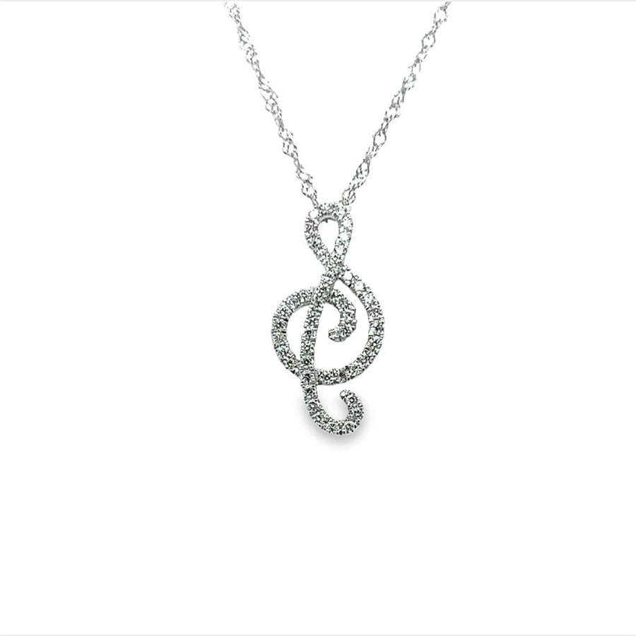 Lady's White 14 Karat Music Notes Treble Clef Necklace 45=0.13tw Round