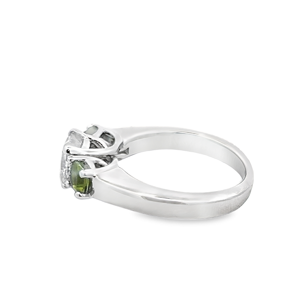 3 Stone Princess Cut Diamond w/ Square Peridot Sides