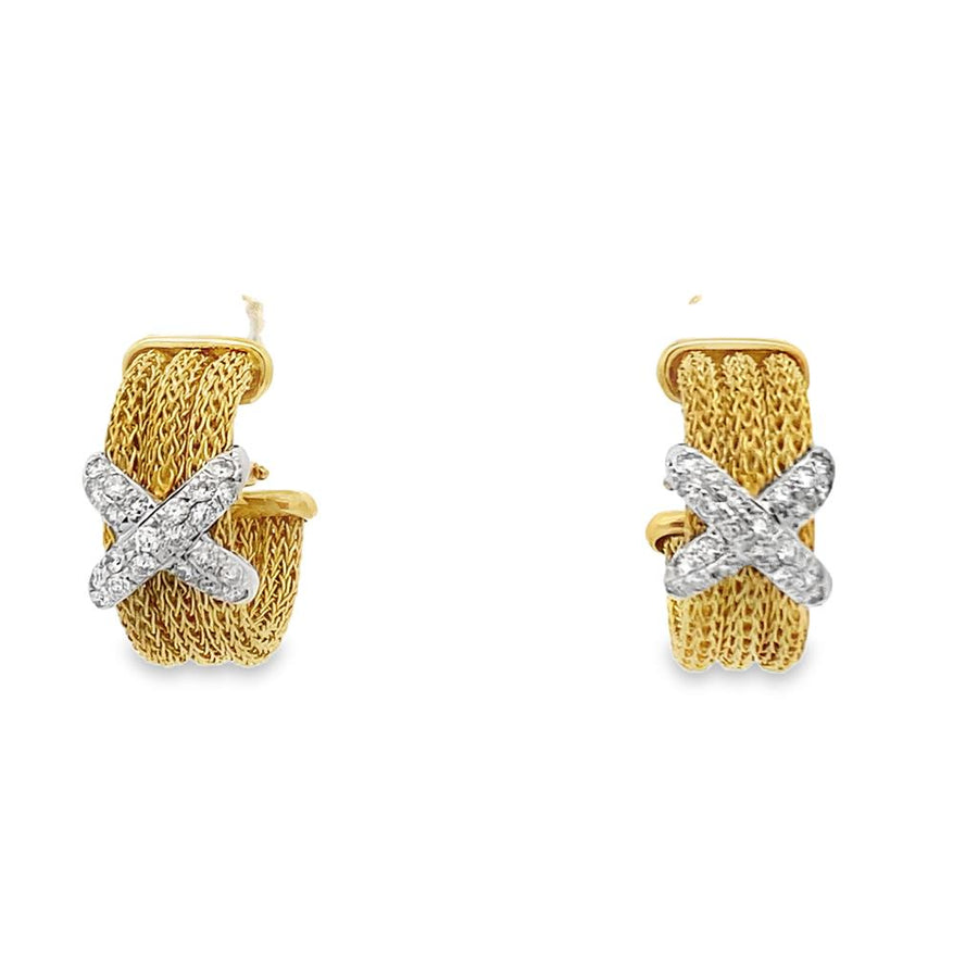 Estate Two-Tone Parisian Weave Diamond "X" Earrings