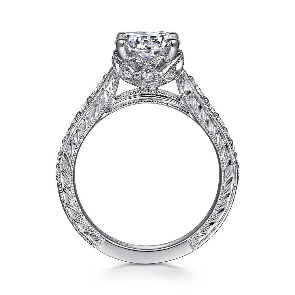 Gabriel & Co. Emmie - Vintage Inspired 14K White Gold Round Diamond Engagement Ring
